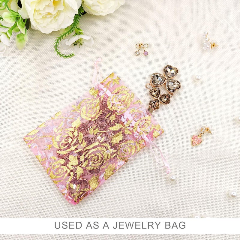 SumDirect Rose Drawstring Organza Bags - 60Pcs 4Ã—5 Inches Mixed Color Rose Sheer Jewelry Gift Bags, Small Mesh Valentine Bags for Wedding Party Festival - Image 4